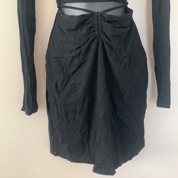 Princess Polly Noa Black Long Sleeve Ribbed Cut Out Criss Cross Tie Mini Dress - Picture 5 of 11